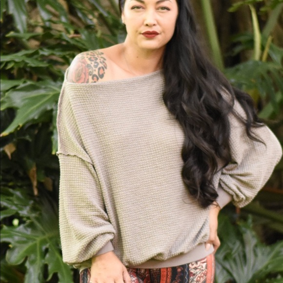 Taupe Off The Shoulder Top - Picture 2 of 3